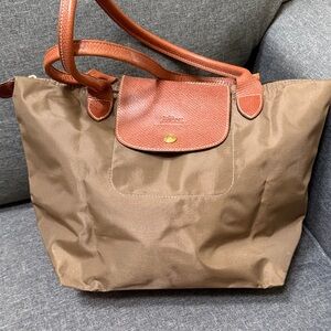 Brown Leather Trim Tote Bag